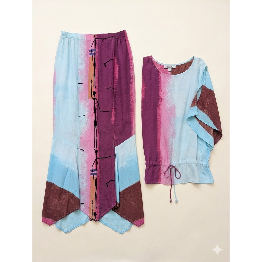 Vintage Nino‎ Wong Colorful Coordinating Skirt Set Lagenlook